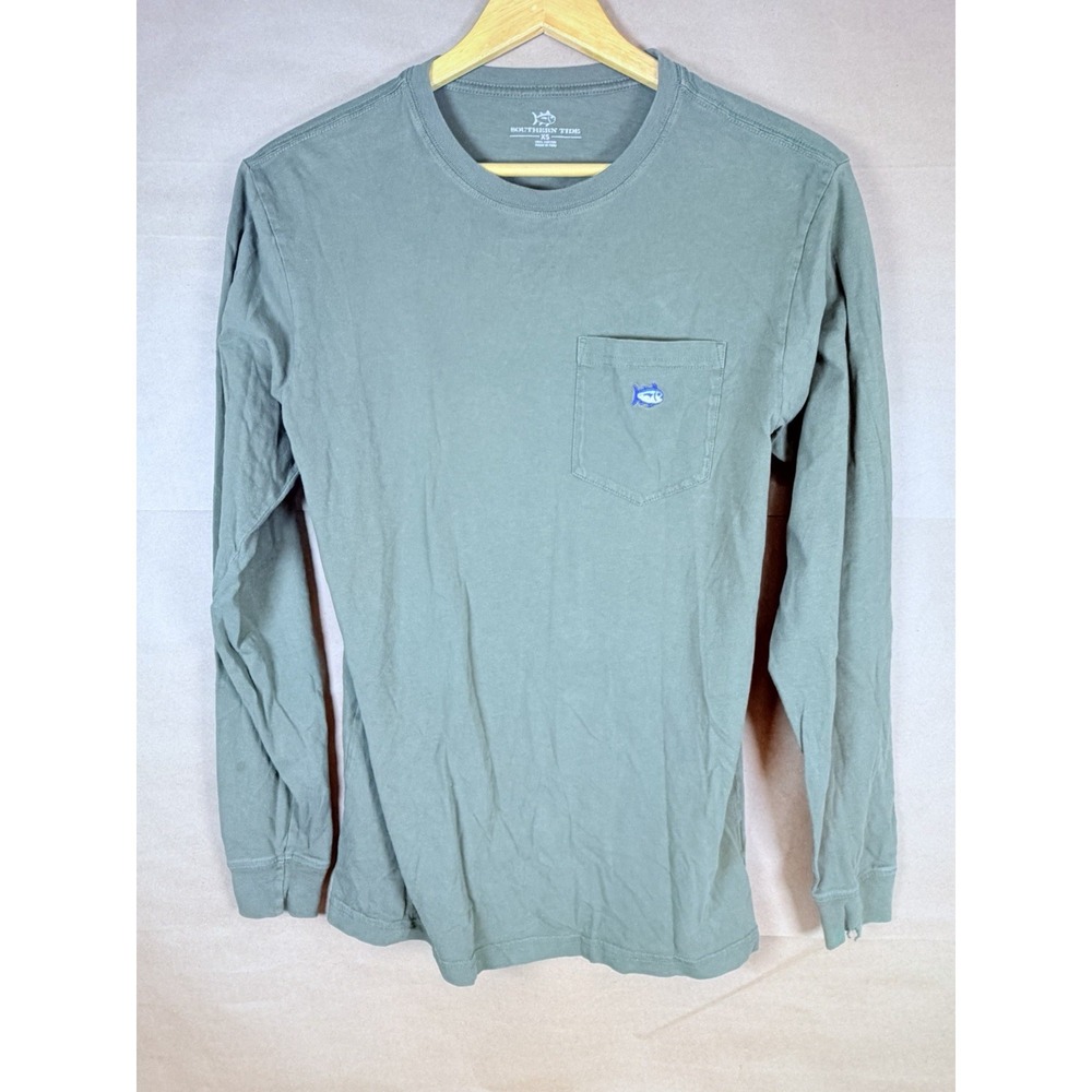 Southern Tide Long Sleeve Pocket T Shirt XS Green Skipjack Logo 100% Cotton
